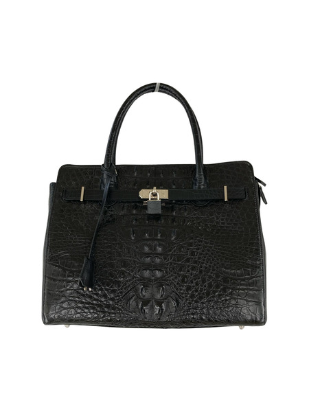 【極美品】RODANIA カイマンクロコ ハンドバッグ 黒 ターンロック 極美品】RODANIA カイマンクロコ ハンドバッグ 黒 ターンロック