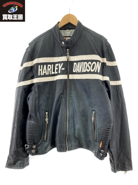 Harley-Davidson 90s 両面刺繍 ラムレザーシングルライダース XL｜商品