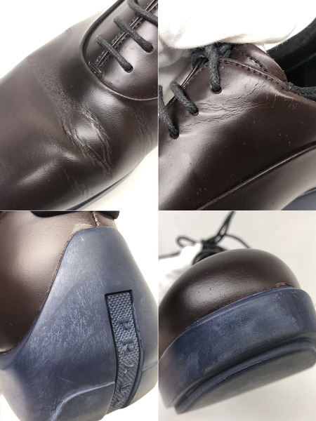 靴 PRADA レザーレースアップシューズ 茶青 (7)　2EG027
