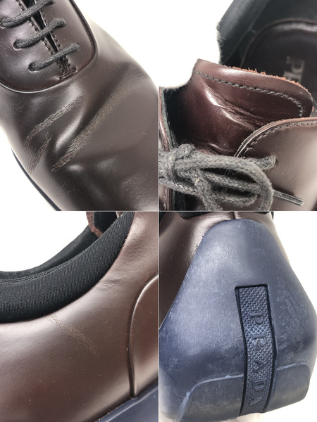 靴 PRADA レザーレースアップシューズ 茶青 (7)　2EG027