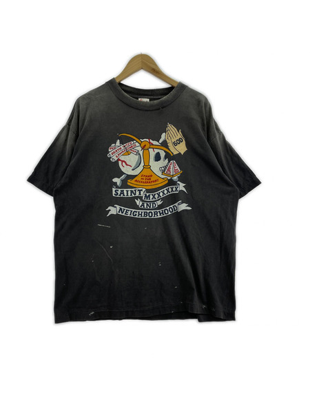 SAINT MICHAEL NEIGHBORHOOD NH_SS TEE /STHD.PRAY L ブラック
