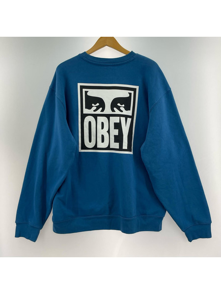 OBEY スウェット・トレーナー プリント 青 (L)