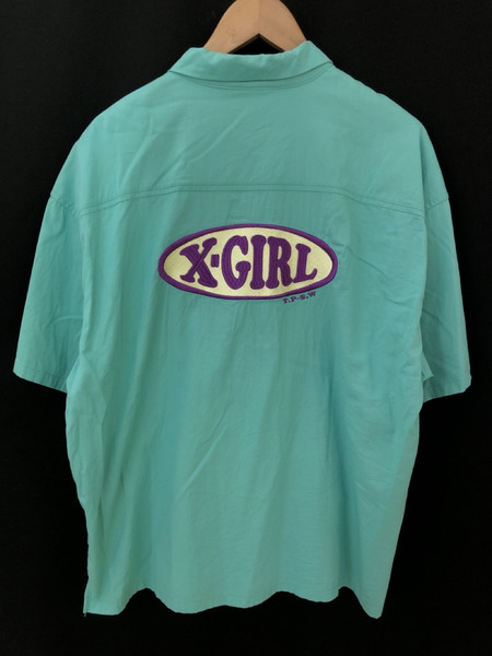 X-girl バック刺繍 オープンカラーシャツ 青 M 105212014005[値下]