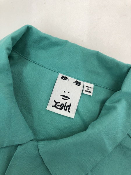 X-girl バック刺繍 オープンカラーシャツ 青 M 105212014005