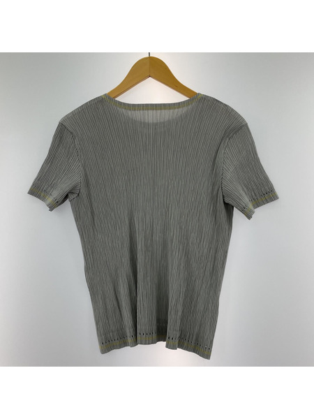 ISSEY MIYAKE 半袖Tシャツ・カットソー プリーツ ライトグレー ステッチデザイン パンチ加工[値下]
