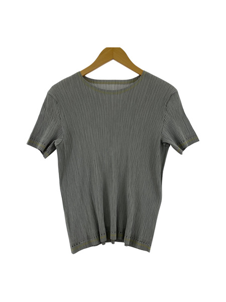 ISSEY MIYAKE 半袖Tシャツ・カットソー プリーツ ライトグレー ステッチデザイン パンチ加工[値下]