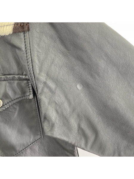 AERO LEATHER ハラコ切替レザーウエスタンシャツ ブラック （40）[値下]