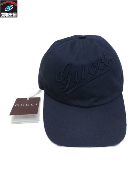 小物 GUCCI エンブロイダリー ベースボールキャップ ネイビー