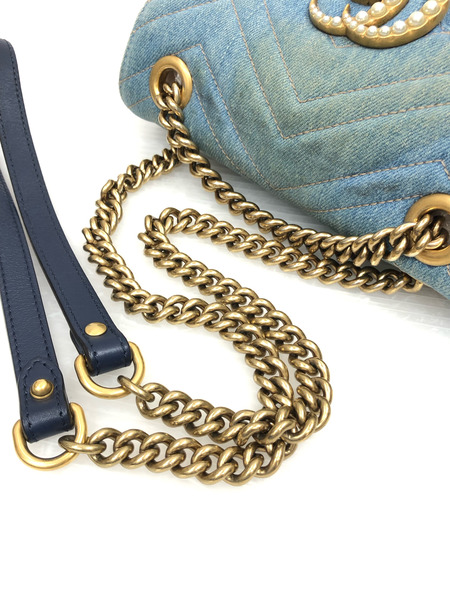 GUCCI GGマーモント パール  デニム　レザーチェーンショルダーバッグ ※状態考慮