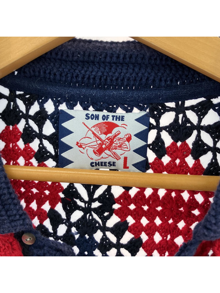 SON OF THE CHEESE カーディガン 総柄S/S ニットジャケット L[値下]