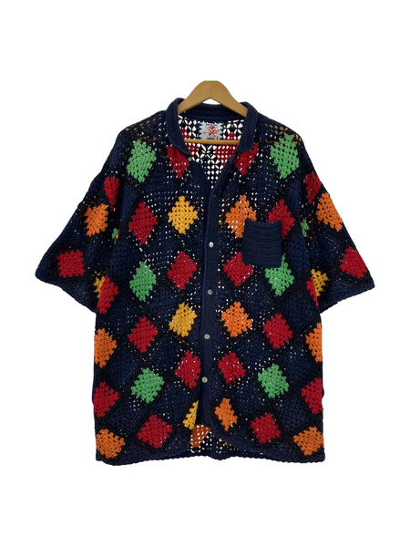 SON OF THE CHEESE カーディガン 総柄S/S ニットジャケット L[値下]