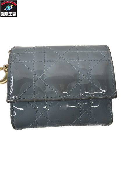 コンパクトウォレット C.Dior カナージュ パテントレザー 水色