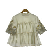 Lily Brown 半袖Tシャツ・カットソー 刺繍入リシフォン切替トップス