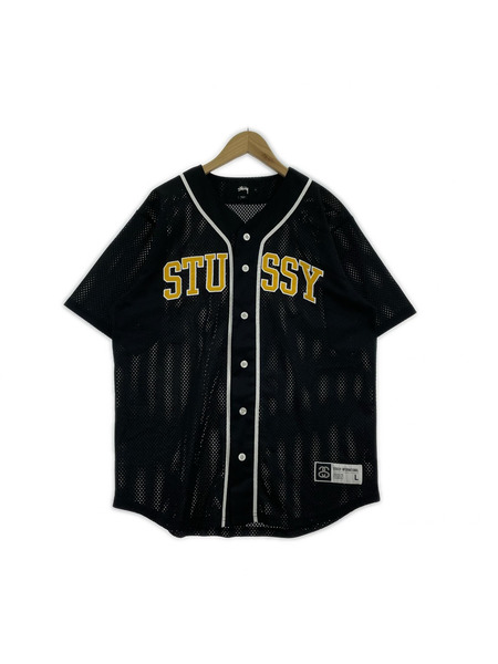 STUSSY 半袖シャツ ベースボールシャツ メッシュ 黒 (L)