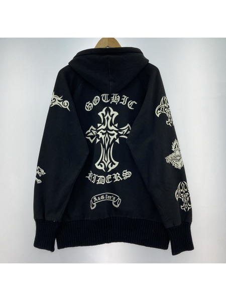 A&G クロス×フレアモチーフ スウェットジップパーカー M ブラック