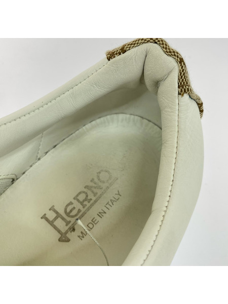 HERNO カーフレザー モノグラム ローカットスニーカー 28.5 白 SH001UM