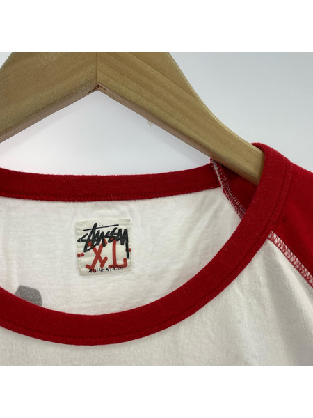 STUSSY 七分丈・ラグランT 90s 白タグ デカロゴ ラグラン XL