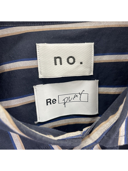 no.×REPLAY 21AW L/Sストライプシャツ 紺 (2)[値下]