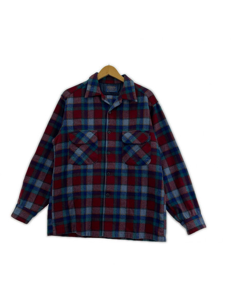 PENDLETON 長袖シャツ 70s 開襟ウールチェックシャツ (M) 青