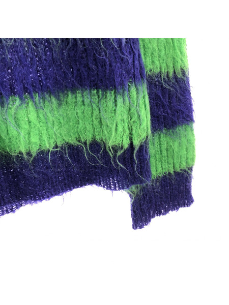 UA green label relaxing モヘヤブレンド ボーダーニットセーター(M) 紫×緑[値下]