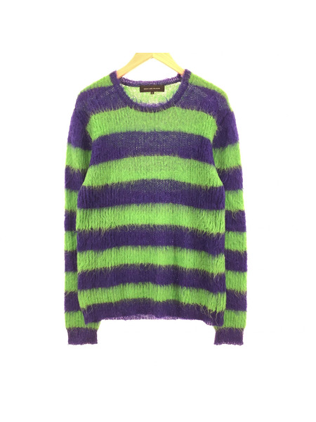 UA green label relaxing モヘヤブレンド ボーダーニットセーター(M) 紫×緑[値下]