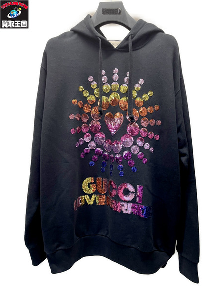 GUCCI LOVE PARADE スパンコールロゴ パーカー M 黒