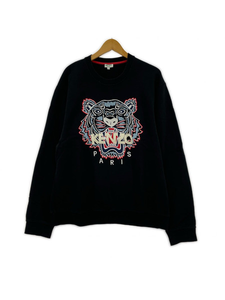 KENZO スウェット・トレーナー タイガー 刺繍 水色 黒(XL)