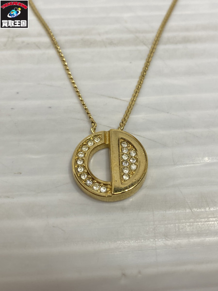 DIOR ラインストーン サークルロゴ ネックレス