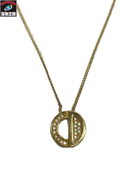 DIOR ラインストーン サークルロゴ ネックレス