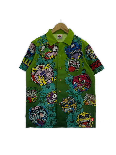 半袖シャツ PUNK DRUNKERS ハワイアンシャツ (L) 緑