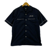 STUSSY 半袖シャツ Laguna Bowling ボウリングシャツ 黒 (S)