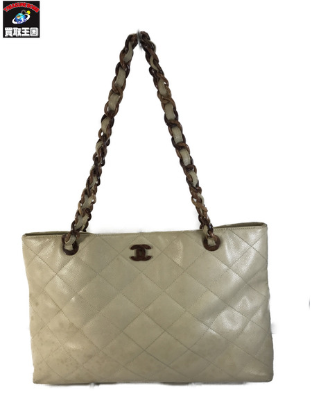 トートバッグ CHANEL キャビアスキン/ウッドチェーントート