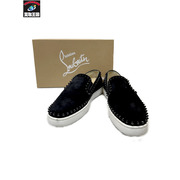 C.Louboutin PINK BOAT FLAT スタッズベロアスリッポン 39 1/2 ブラック