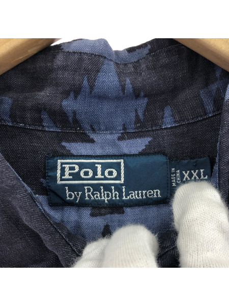 POLO RALPH LAUREN 90s ネイティブリネンシャツ XXL ブルー