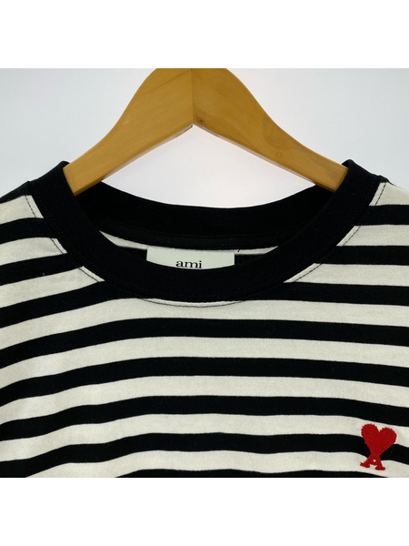 AMI paris 半袖Tシャツ・カットソー ボーダー ロゴ刺繍