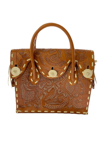 genten ハンドバッグ Carving Tribes ハンドバッグ 茶