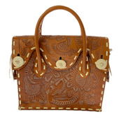 genten ハンドバッグ Carving Tribes ハンドバッグ 茶