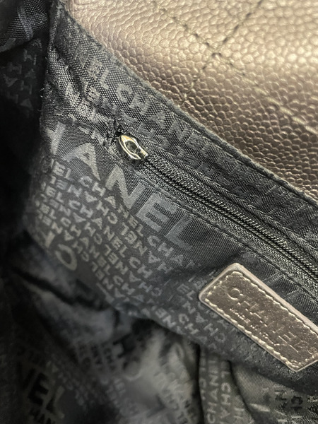 CHANEL チョコバー ハンドバッグ キャビアスキン ブロンズ 角スレ有/内ポケファスナー引手欠品