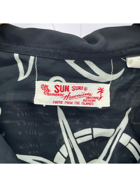SUN SURF 半袖シャツ レーヨン アロハシャツ 黒 XL