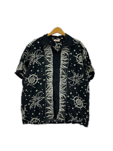 SUN SURF 半袖シャツ レーヨン アロハシャツ 黒 XL