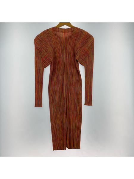 PLEATS PLEASE 長袖ワンピース 総柄 オレンジ (3)