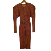 PLEATS PLEASE 長袖ワンピース 総柄 オレンジ (3)