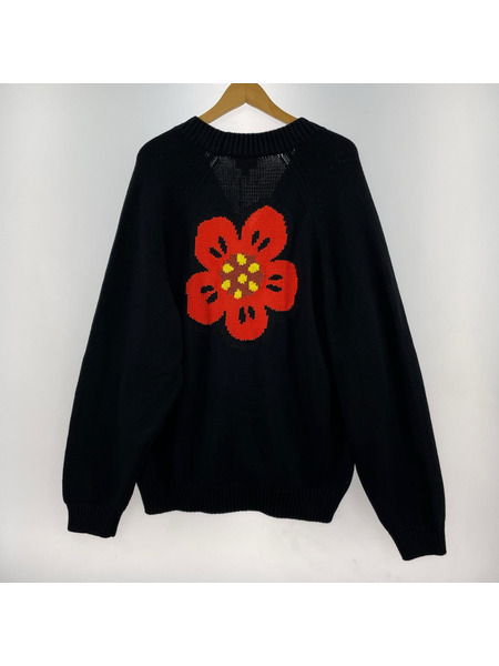 KENZO バックフラワージャガード ニットカーディガン L ブラック