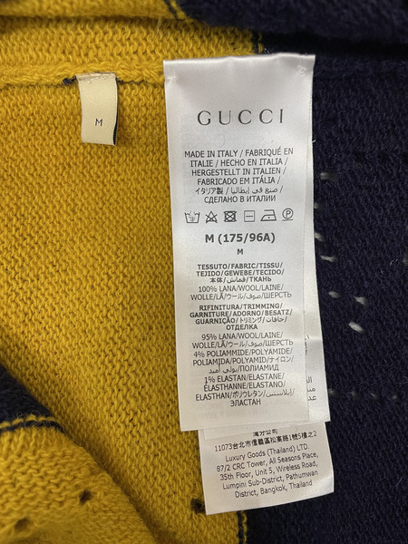 GUCCI GG柄 ボーダーニット M イエロー×ネイビー