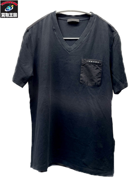 PRADA ラバーロゴVネックTee M 黒 578139 TEV48