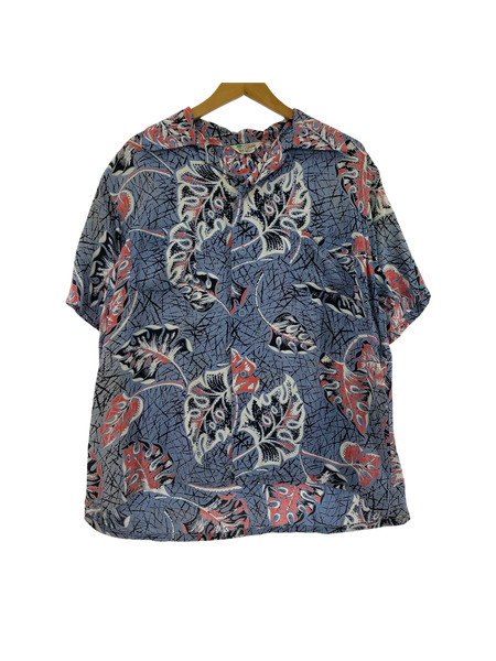 50s MADE IN CALIFORNIA アロハシャツ サイズL/ブルー系/破レ有