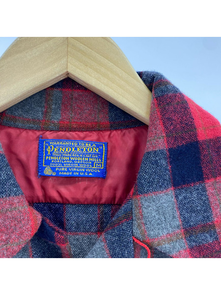 PENDLETON 長袖シャツ 70s USA製 オープンカラーウールシャツ/チェック柄 (M)