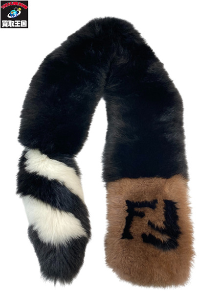 FENDI ロゴフォックスファーマフラー フェンディ ブラック