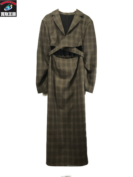 AMERI 長袖ワンピース WAIST CROSS CHECK DRESS S