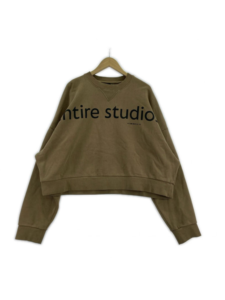 ENTIRE STUDIOS 25AW BOX CREW WASH ロゴプリントスウェット S カーキ[値下]